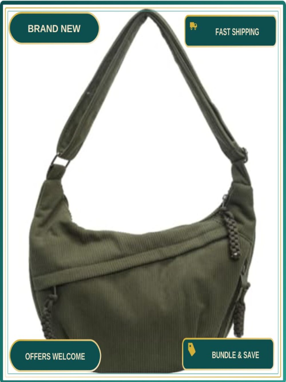 Corduroy Hobo Bag Slouchy Crescent Crossbody Shoulder Purse